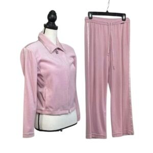 St. John Diva Pink velvet Velour Tracksuit Set silver rhinestone satin